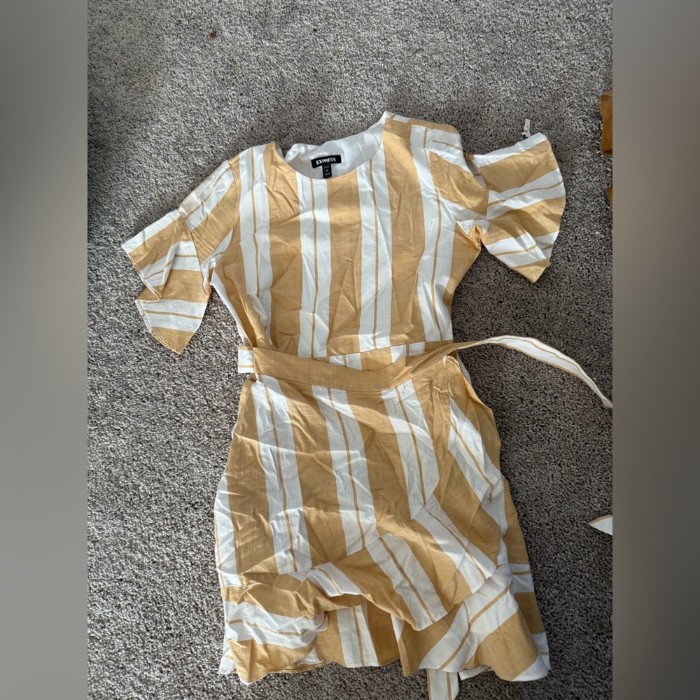 Express Ivory and Gold Striped Dress